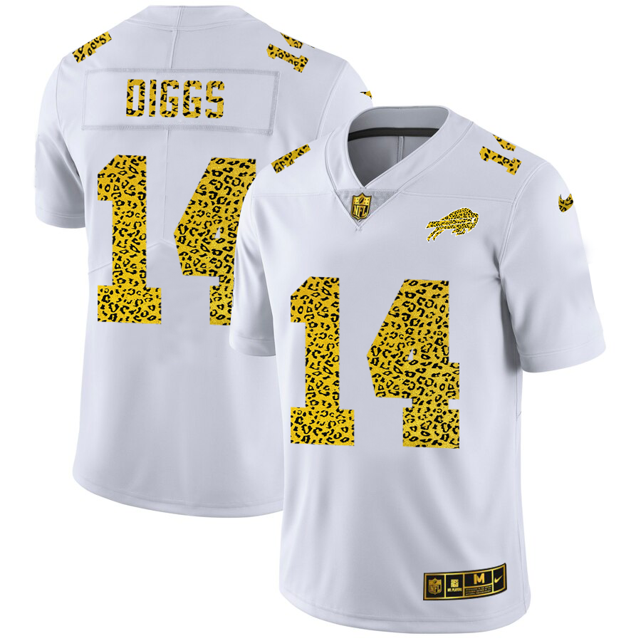 Buffalo Bills #14 Stefon Diggs Men Nike Flocked Leopard Print Vapor Limited NFL Jersey White
